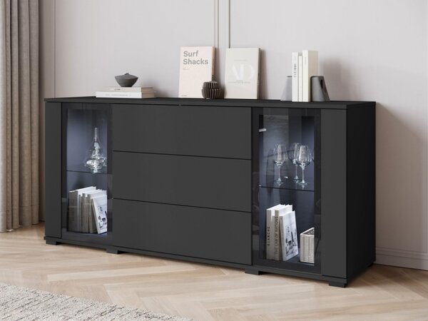 Široká komoda Hedvis SB 150 2D3S, Barva: černá, Osvětlení: osvětlení LED - bílé 5903211423314