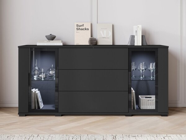 Široká komoda Hedvis SB 150 2D3S, Barva: černá, Osvětlení: osvětlení LED - bílé 5903211423314