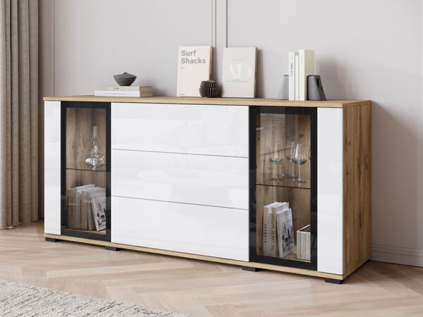 Široká komoda Hedvis SB 150 2D3S, Barva: černá, Osvětlení: osvětlení LED - bílé 5903211423314