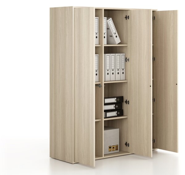 Kancelářská skříň FRAME, 3x dveře, 1299 x 450 x 1735 mm, PUSH-lock, dub přírodní