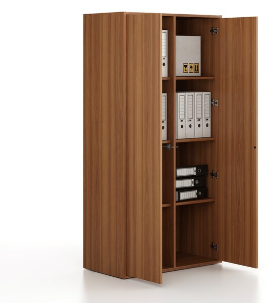 Kancelářská skříň FRAME, 2x dveře, 872 x 450 x 1735 mm, PUSH-lock, ořech