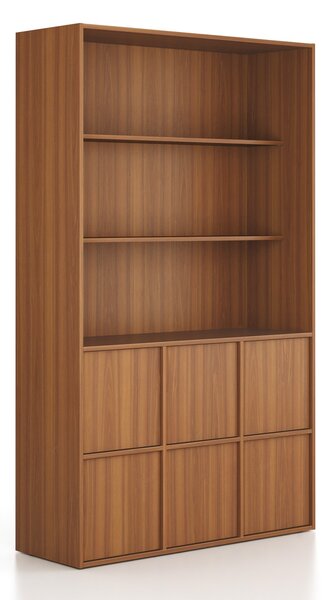 Kancelářská skříň FRAME, 6x dveře, 2x police, 1299 x 450 x 2162 mm, PUSH-lock, ořech