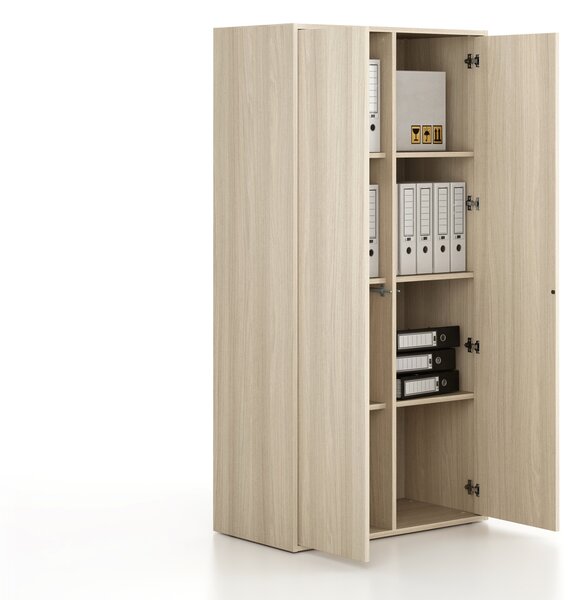 Kancelářská skříň FRAME, 2x dveře, 872 x 450 x 1735 mm, PUSH-lock, dub přírodní