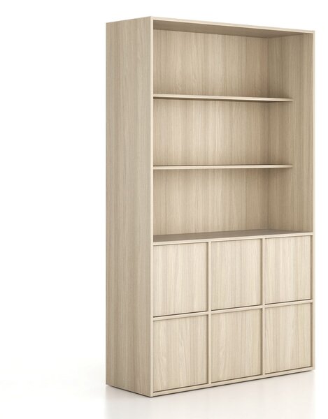 Kancelářská skříň FRAME, 6x dveře, 2x police, 1299 x 450 x 2162 mm, PUSH-lock, dub přírodní