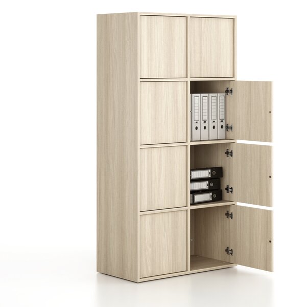 Kancelářská skříň FRAME, 8x dveře, 872 x 450 x 1735 mm, PUSH-lock, dub přírodní