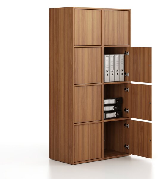 Kancelářská skříň FRAME, 8x dveře, 872 x 450 x 1735 mm, PUSH-lock, ořech