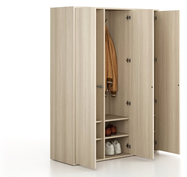 Šatní skříň FRAME, 3 oddíly, 1299 x 450 x 1735 mm, PUSH-lock, dub přírodní