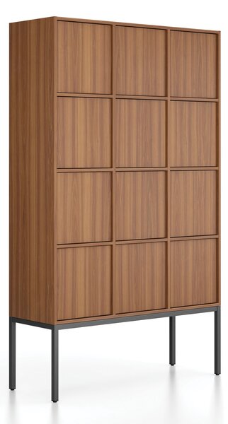 Kancelářská skříň FRAME, černá podnož, 12x dveře, 1299 x 450 x 2185 mm, PUSH-lock, ořech