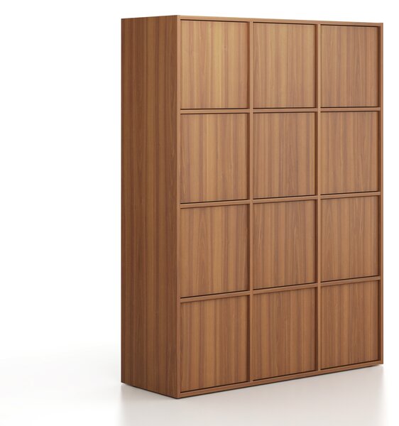 Kancelářská skříň FRAME, 12x dveře, 1299 x 450 x 1735 mm, PUSH-lock, ořech