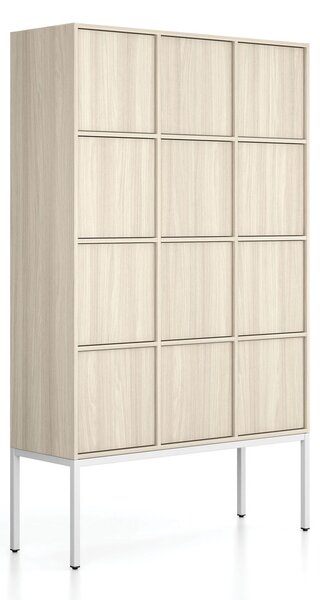Kancelářská skříň FRAME, bílá podnož, 12x dveře, 1299 x 450 x 2185 mm, PUSH-lock, dub přírodní