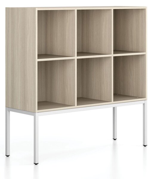 Regál FRAME, nízký, s bílou podnoží, 1299 x 450 x 1331 mm, dub přírodní