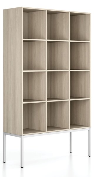 Regál FRAME, s bílou podnoží, 1299 x 450 x 2185 mm, dub přírodní