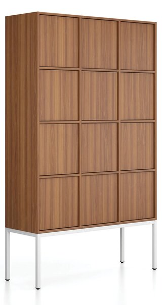 Kancelářská skříň FRAME, bílá podnož, 12x dveře, 1299 x 450 x 2185 mm, PUSH-lock, ořech