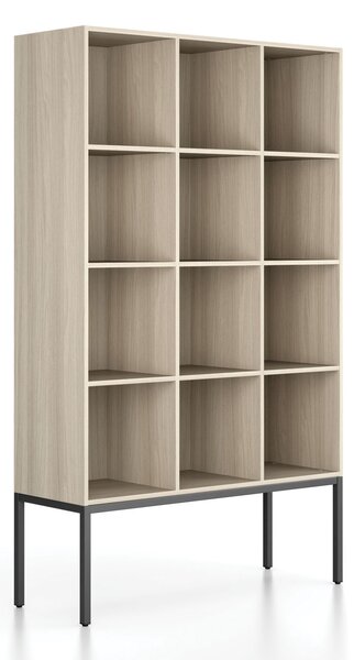 Regál FRAME, s černou podnoží, 1299 x 450 x 2185 mm, dub přírodní