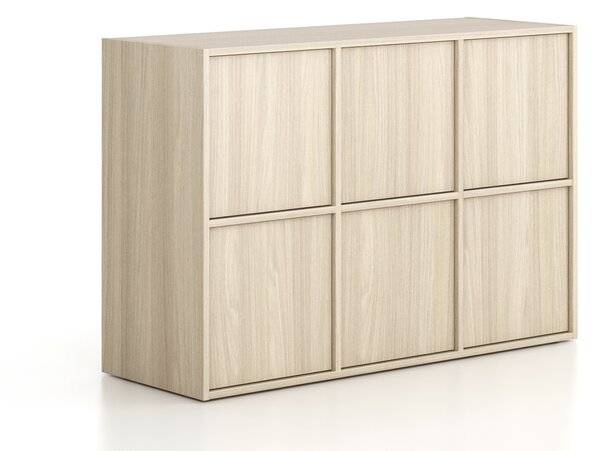 Kancelářská skříň FRAME, nízká, 6x dveře, 1299 x 450 x 881 mm, PUSH-lock, dub přírodní