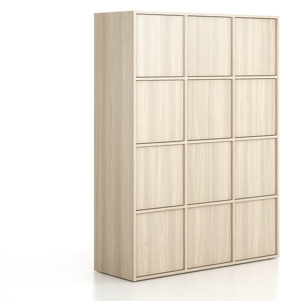Kancelářská skříň FRAME, 12x dveře, 1299 x 450 x 1735 mm, PUSH-lock, dub přírodní