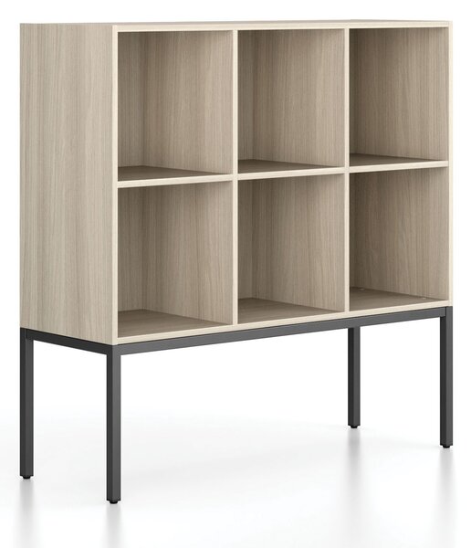 Regál FRAME, nízký, s černou podnoží, 1299 x 450 x 1331 mm, dub přírodní