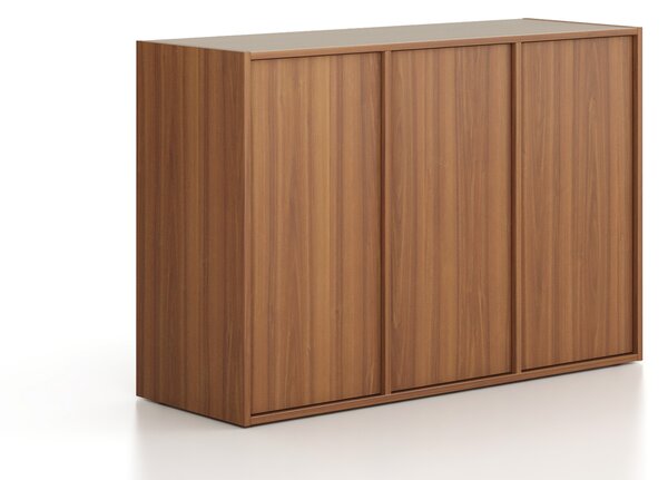 Kancelářská skříň FRAME, nízká, 3 dveře, 1299 x 450 x 881 mm, PUSH-lock, ořech