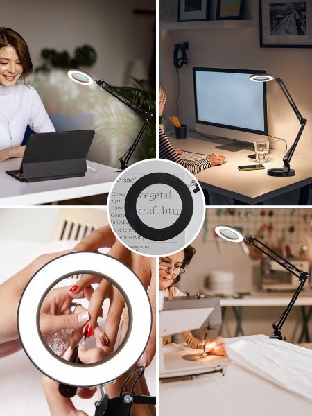Brilagi - LED Stmívatelná stolní lampa s lupou LED/12W/5V 3000/4200/6000K černá