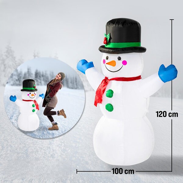Nafukovací Sněhulák osvětlený, 120cm, bílá Monzana
