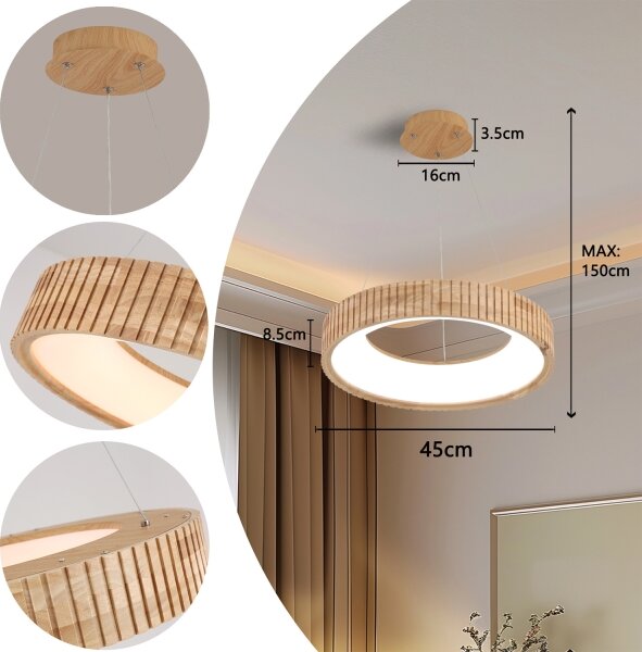 Brilagi - LED Lustr na lanku FALCON WOOD MODERN LED/30W/230V pr. 45 cm dřevo