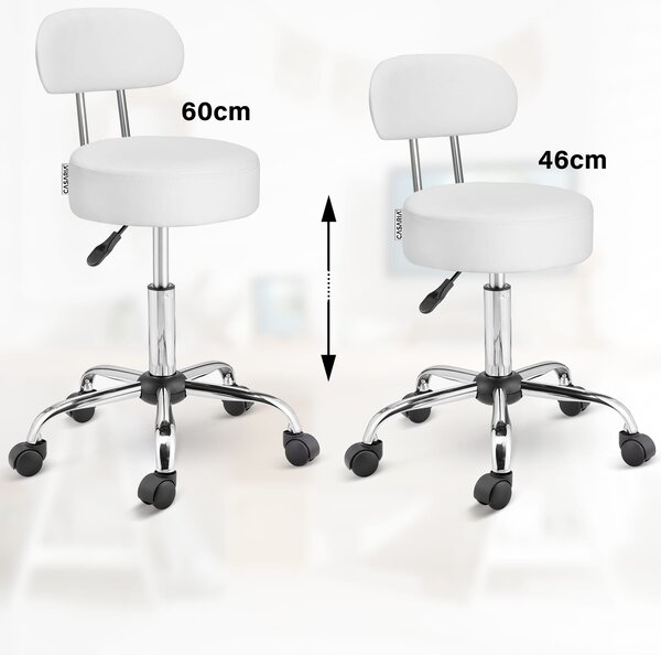 Taburetka na kolečkách s opěradlem ROLAND, Ø35cm, bílá Casaria
