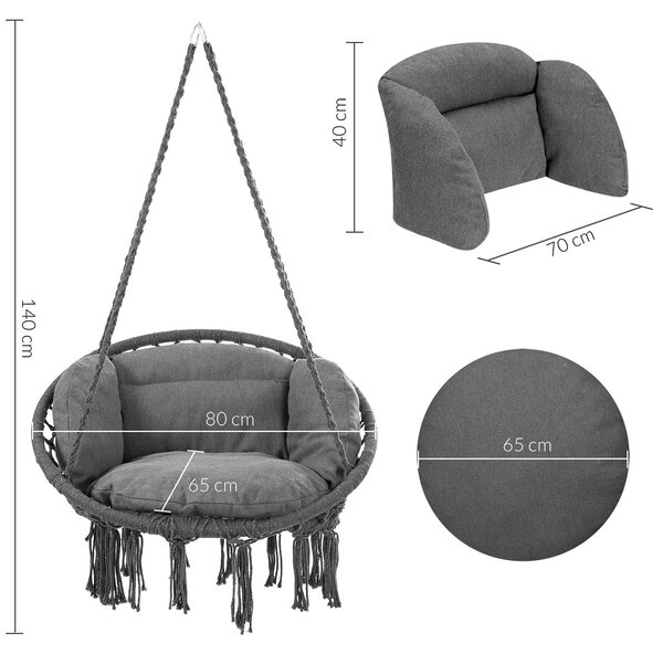 Detex Závěsné křeslo BOHO s polštáři, Ø61cm, antracitová