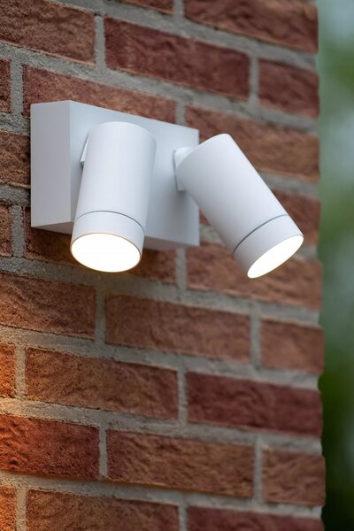 Lucide 09831/02/31 venkovní nástěnná lampa Taylor 2x50W | GU10 | IP54 - bílá, bodová, nastavitelná, pohybový senzor