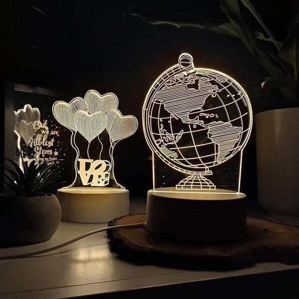 Dekorativní 3D lampa - srdíčka