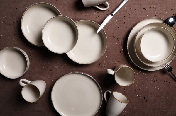 Jídelní sada 16 ks béžová/porcelán