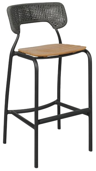 Tmavě šedá zahradní barová židle Mindo 102 s teakovým sedákem 78,5 cm