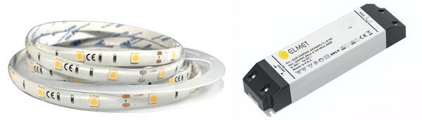 ELMET LED pásek 5050/30 SMD 7,2W/m teplá bílá 12V IP65 5m + LED zdroj 0-60W 12V