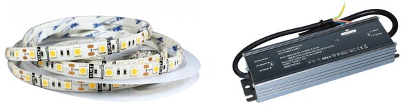 ELMET LED pásek SL60 14,4W/m studená bílá 12V IP65 10m + LED zdroj LED zdroj 0-200W 12V IP67