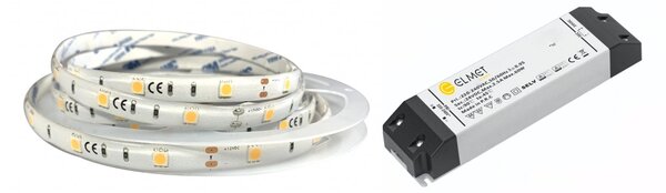 ELMET LED pásek 5050/30 SMD 7,2W/m studená bílá 12V IP65 5m + LED zdroj 0-60W 12V