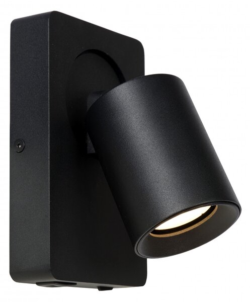 Lucide 09929/06/30 nástěnná bodová lampa Nigel 1x5W | LED GU10 | 320lm | 3000K - žárovka je součástí balení, černá, nastavitelná, vypínač na těle