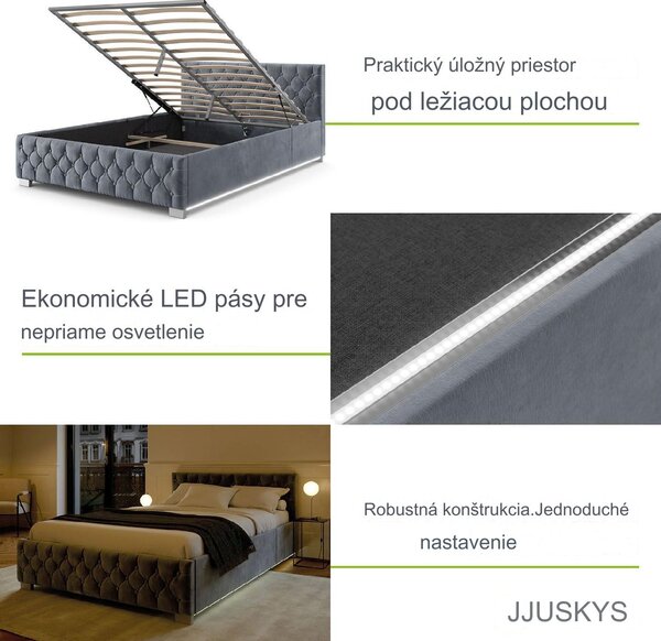 Juskys Čalouněná postel Nizza 180x200 - tmavě šedá