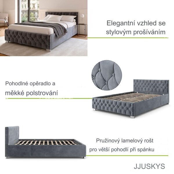 Juskys Čalouněná postel Nizza 180x200 - tmavě šedá