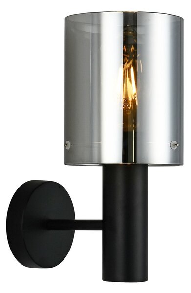 Italux WL-5581-1A-BK+SG nástěnné svítidlo Sardo 1x40W | E27 - černá, kouřové sklo
