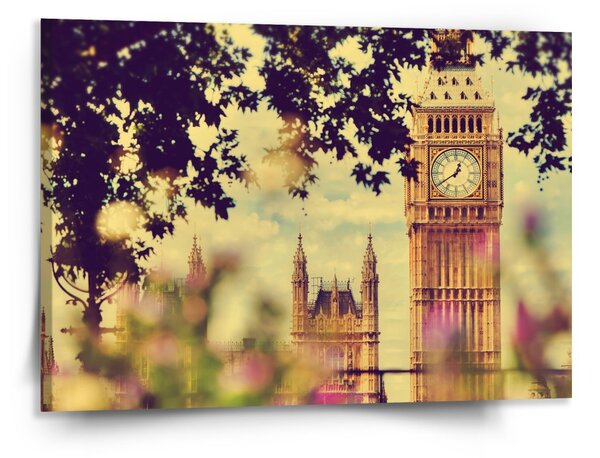 Sablio Obraz Londýn Big Ben Flowers - 150x110 cm