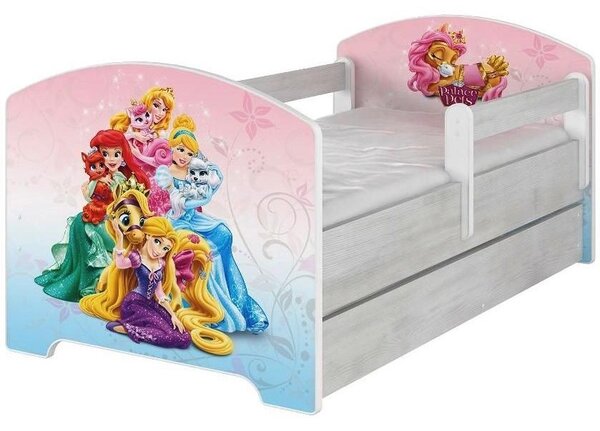 Dětská postel se šuplíkem Disney - PALACE PETS 140x70 cm, 1x dlouhá + 1x krátká zábrana