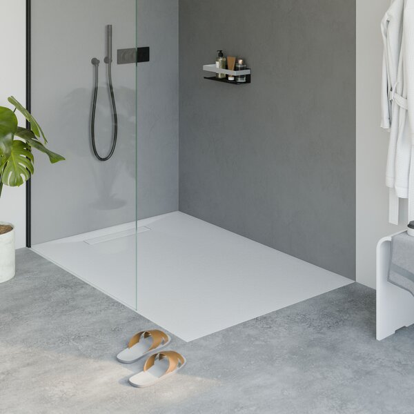 Flat cast mineral shower tray LAVOA - matt white stone effect - size selectable