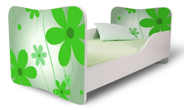 Dětská postel KVĚTY zelené 180x80 cm + matrace ZDARMA