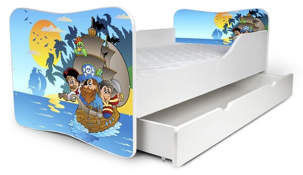 Dětská postel se šuplíkem PIRÁTI 160x80 cm + matrace ZDARMA