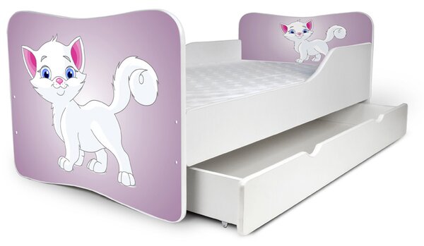 Dětská postel se šuplíkem BÍLÁ KOČIČKA 180x80 cm + matrace ZDARMA