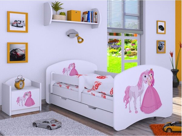 Dětská postel se šuplíkem 160x80cm PRINCEZNA A KONÍK - bílá