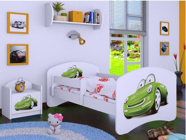 Dětská postel bez šuplíku 160x80cm ZELENÉ AUTO - bílá