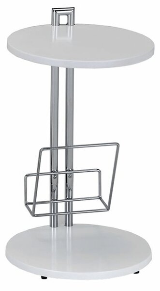 Příruční stolek s držiadkom na časopisy, bílá / chromovaná, ANABEL