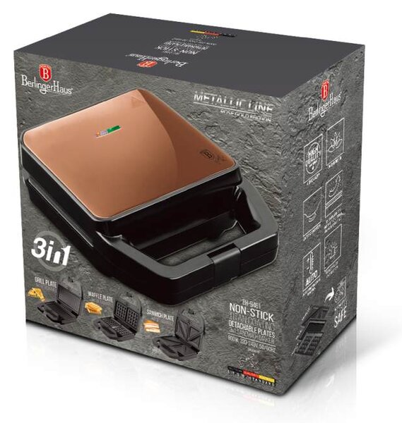 Sendvičovač a vaflovač s nepřilnavým povrchem 3v1 Rosegold Metallic Line