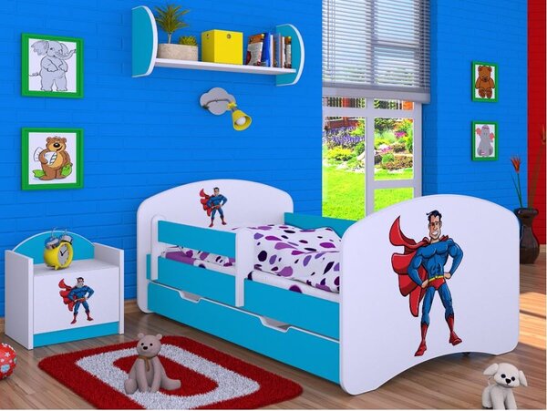 Dětská postel se šuplíkem 160x80cm SUPERMAN - modrá