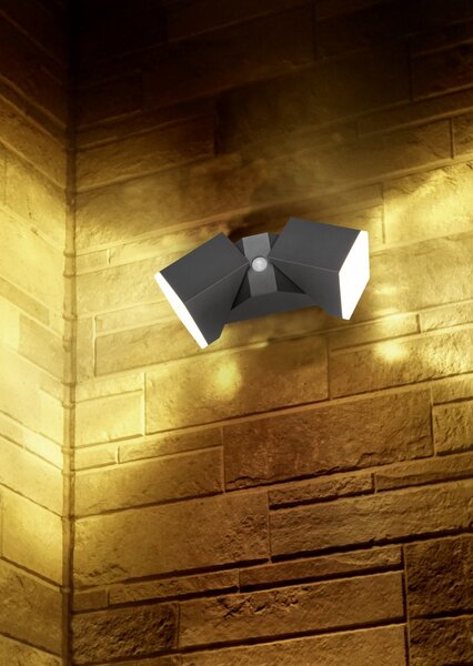 Trio 270669242 LED venkovní nástěnné svítidlo s pohybovým čidlem Avon 2x6W | 1600lm | 3000K | IP54 - nastavitelné, orientační svítidlo, antracit